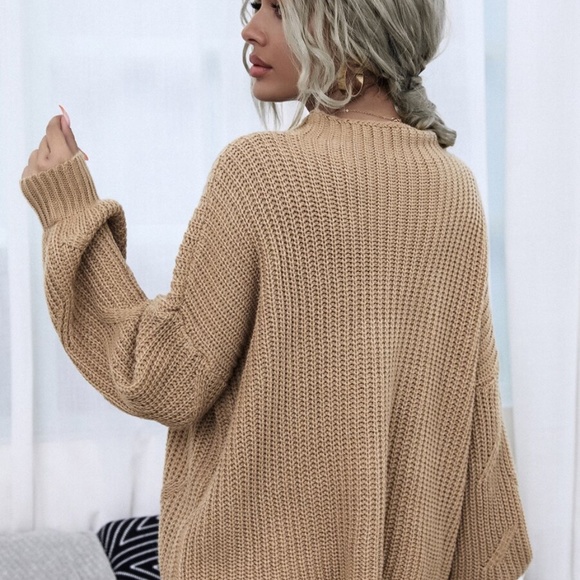 camel oversized chunky knit balloon sleeve sweater - Picture 5 of 6